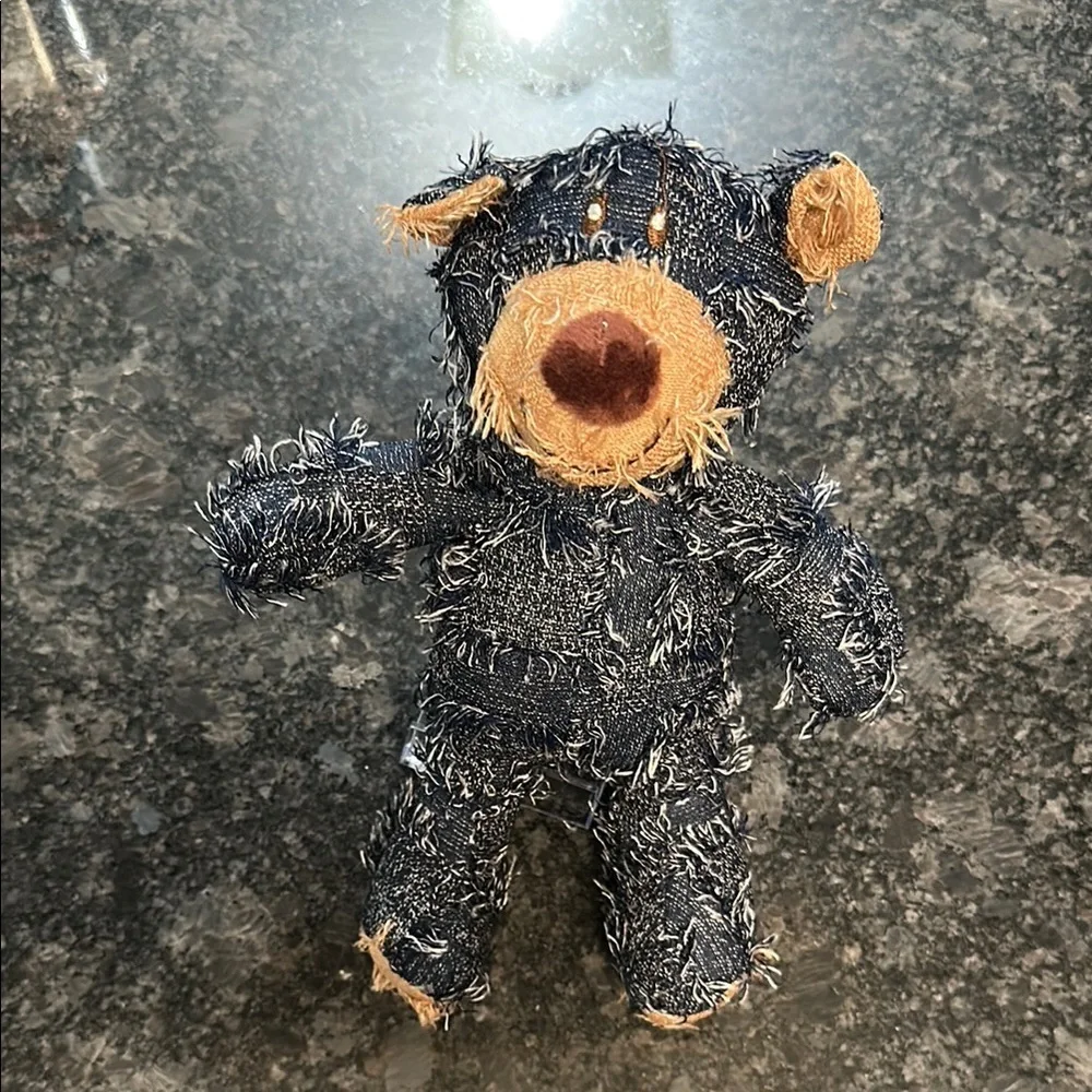 Dog Toy Denim Patchwork Teddy Bear Plush Toy w/Squeakers Medium Chew Toy